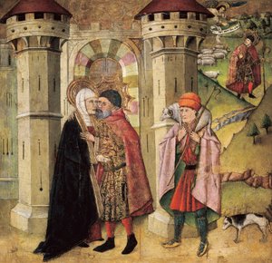 Sint Joachim en Sint Anna bij de gouden deur door Jaume Huguet