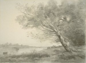 Gebogen Boom bij het Water door Jean-Baptiste-Camille Corot