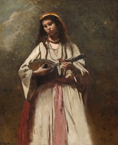 Zigeunervrouw met mandoline door Jean-Baptiste-Camille Corot
