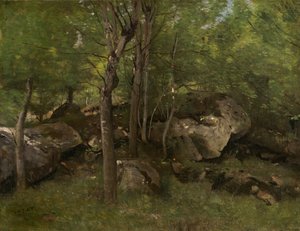Rotsen in het Bos van Fontainebleau door Jean-Baptiste-Camille Corot