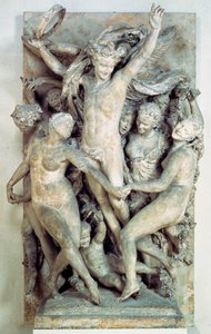 Les Bacchantes dansen en spelen muziek. Gebeiteld reliëf door Jean-Baptiste Carpeaux (1827-1875) 1865-1869