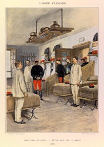 Typen en uniformen van het Franse leger van Kapitein Jules Richard, geïllustreerd door Edouard Detaille: Linie-infanterie: Revue in de kamers in 1885, Privécollectie