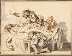 Vrouwen en Kinderen Rouwen om een Dode Man door Jean-Baptiste Greuze