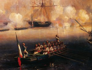 Koningin Victoria van het Verenigd Koninkrijk bezoekt Treport, 3 september door Jean Baptiste Isabey