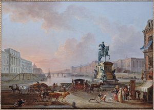 La Monnaie, de Pont Royal en het Louvre, gezien vanaf het terre-plein van de Pont-Neuf, circa 1775 door Jean Baptiste Lallemand