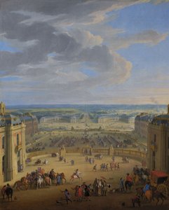 Frans: Vue perspective du château de Versailles sur la place d