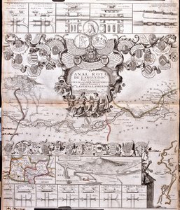Project voor de aanleg van een verbindingskanaal tussen de Atlantische Oceaan en de Middellandse Zee, met inbegrip van een gedeelte ongeveer tussen Pexiora en Ouveillan, in de regio Languedoc-Roussillon, Frankrijk. door Jean Baptiste Nolin