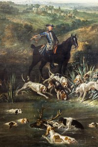 Lodewijk XV op hertenjacht in het bos van Saint-Germain,1730 (olieverf op doek)