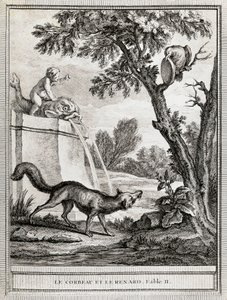 De Kraai en de Vos, illustratie van Jean-Baptiste Oudry voor de fabel van Jean de La Fontaine door Jean Baptiste Oudry