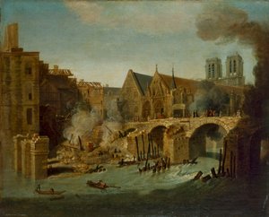De Petit Pont na de brand van 1718 door Jean Baptiste Oudry