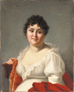 Portret van Madame Regnault, buste-lengte, in een witte jurk en persimmon sjaal