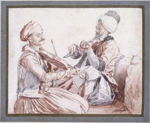 Twee Turkse muzikanten met violen door Jean-Étienne Liotard
