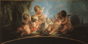 Groep van vijf geliefden die met twee schapen spelen door Jean Francois Clermont