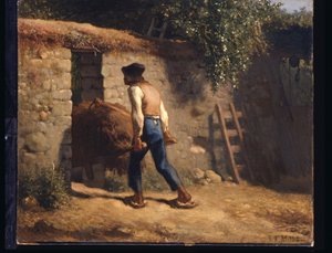 Boer met een kruiwagen door Jean Francois Millet