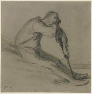 Zittende Boer Rustend op een Schoffel door Jean-Francois Millet