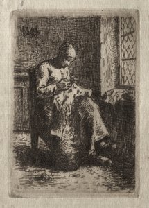 Vrouw die Naait door Jean-Francois Millet