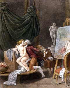 Schall: een galante scène tussen de schilder en zijn model.