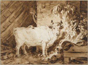 Witte Stier en een Hond in een Stal door Jean Honore Fragonard