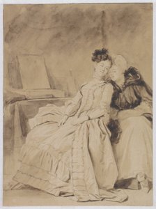 Het intieme gesprek, ca. 1778-80 (potlood, pen, penseel, bruine en zwarte inkt op papier) door Jean-Honore Fragonard