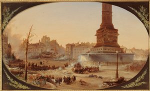 La Place de la Bastille en de Barricade van de ingang van de faubourg Saint-Antoine, 25 juni 1848