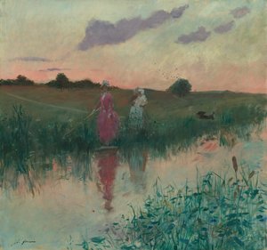 De vrouw van de kunstenaar aan het vissen door Jean-Louis Forain