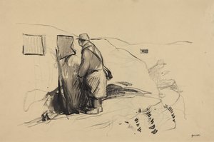 a) In de loopgraven (voorkant); b) Studie voor In de loopgraven (achterkant) door Jean-Louis Forain