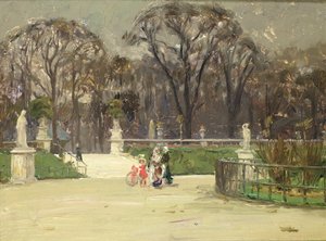 In de Jardin du Luxembourg (olieverf op doek) door Jean Louis Lefort