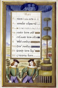 Mei: Meiboom (Tweelingen) - facsimile van de Getijden van Anne van Bretagne, door Jean Bourdichon door Jean (after) Bourdichon
