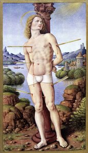 Sint Sebastiaan - door Jean Bourdichon, in “The Hours of Anne of Brittany”