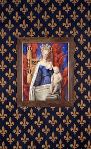 De voedende Maagd in een hermelijnen mantel afgebeeld als Agnes Sorel - (naar de Maagd van Antwerpen, door Jean Fouquet, circa 1452-1455)