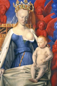 De voedende Maagd in een hermelijnen mantel afgebeeld als Agnes Sorel - detail - (naar de Maagd van Antwerpen, door Jean Fouquet, circa 1452-1455)