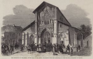 De Aartsbisschop van Chambéry, aan het hoofd van zijn Geestelijkheid, die van de Kathedraal naar de Stembus gaat voor de Annexatie aan Frankrijk door Jean Adolphe Beauce
