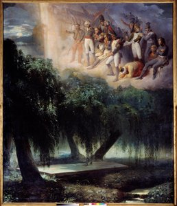 Het graf van St. Helene: allegorie op de begrafenis van Napoleon. Schilderij door Jean Alaux genaamd de Romein (1786-1864)