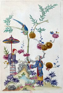 Tekening komt van een Chinese vaas: paar in een tuin. Schilderij door Jean Antoine Fraisse (18e eeuw) door Jean Antoine Fraisse