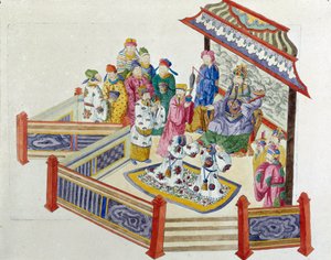 Scène voor de Heer. Tekening afkomstig van een Chinese vaas. Schilderij door Jean Antoine Fraisse (18e eeuw)