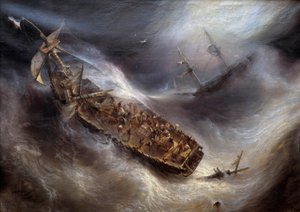 Devotie van Kapitein Dess, van Bordeaux, naar het Columbus Nederlandse schip, in de storm door Jean Antoine Theodore Gudin