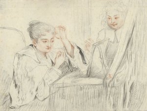 Rosalba Carriera aan haar toilet door Jean Antoine Watteau (possibly)