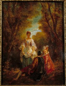 Personages in een park door Jean Antoine Watteau