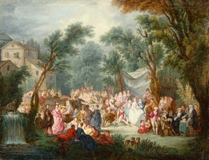 Elegante Gezelschap, Buiten met de Aankomst van het Bruidspaar