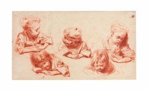Vijf studies van kinderen door Jean Antoine Watteau