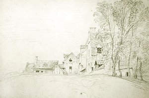 Landschap langs een Weg omzoomd door Bomen door Jean Antoine Watteau