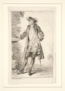 Plaat uit de serie Figures de mode (Modefiguren) door Jean Antoine Watteau