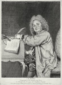 Portret van Jean-Ferry Rebel (1666-1747) gegraveerd door Moyreau door Jean Antoine Watteau