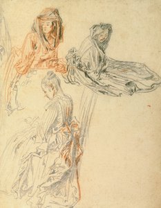 Studies van Drie Zittende Vrouwen door Jean Antoine Watteau