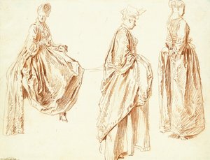 Drie dames in profiel naar rechts, een zittend, c.1713-14 door Jean Antoine Watteau