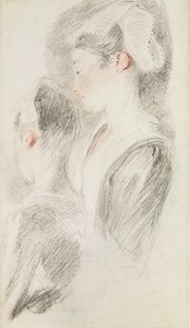 Twee studies van een vrouw, driekwart van achteren, een in profiel door Jean Antoine Watteau