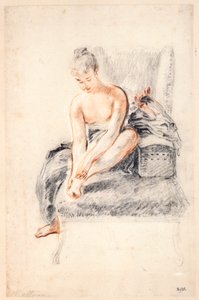 Jonge vrouw, naakt, houdt een voet in haar handen, 1716-18