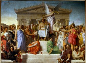 Homerus vergoddelijkt, ook wel de apotheose van Homerus genoemd: de Griekse dichter Homerus wordt gekroond en onsterfelijk gemaakt, aan zijn voeten vertegenwoordigen twee vrouwen de Ilias en de Odyssee. Om hem heen staan de grote figuren van kunst en gesch