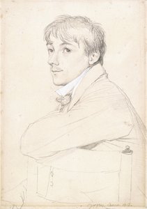 Jean-Louis Provost, zittend en rustend met zijn linkerarm op de rug van een stoel, 1813 door Jean Auguste Dominique Ingres