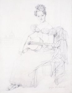 Portret van juffrouw Elizabeth Keating die gitaar speelt door Jean Auguste Dominique Ingres